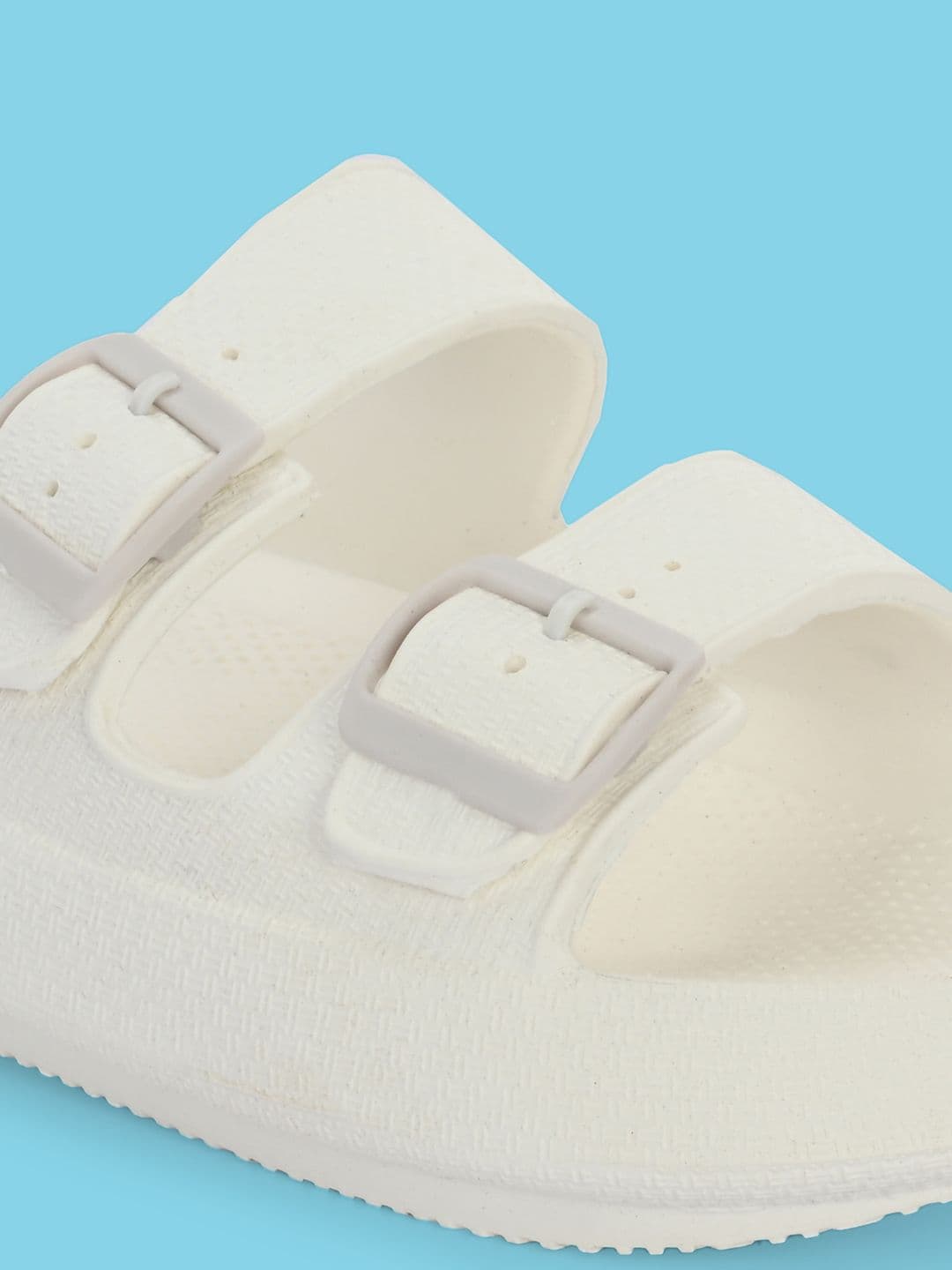 HRX by Hrithik Roshan Men White Two Strap Rubber Sliders With Buckle Detail thumbnail 5