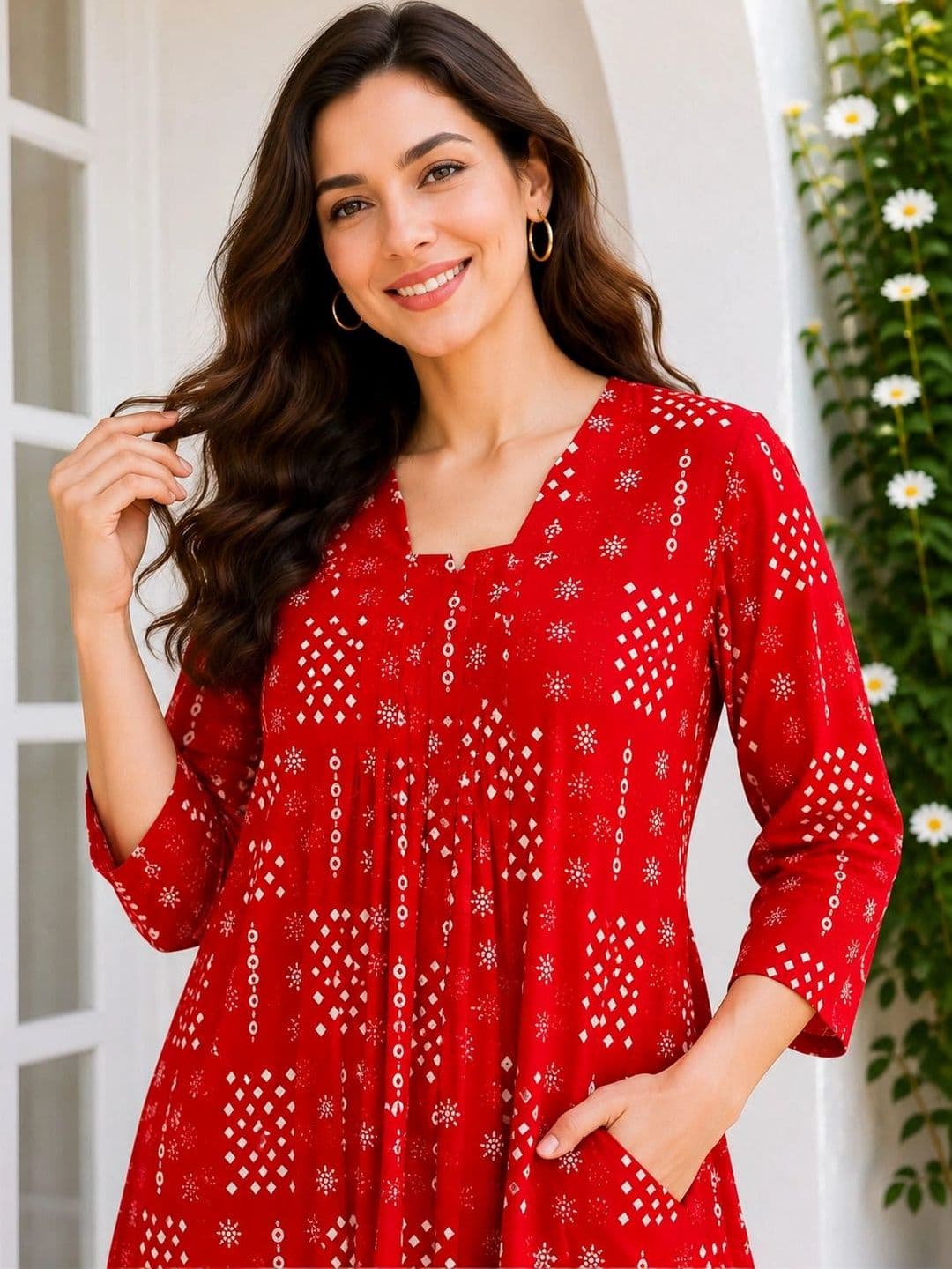 EVANORA Women Printed Regular Kurta with Palazzos thumbnail 6