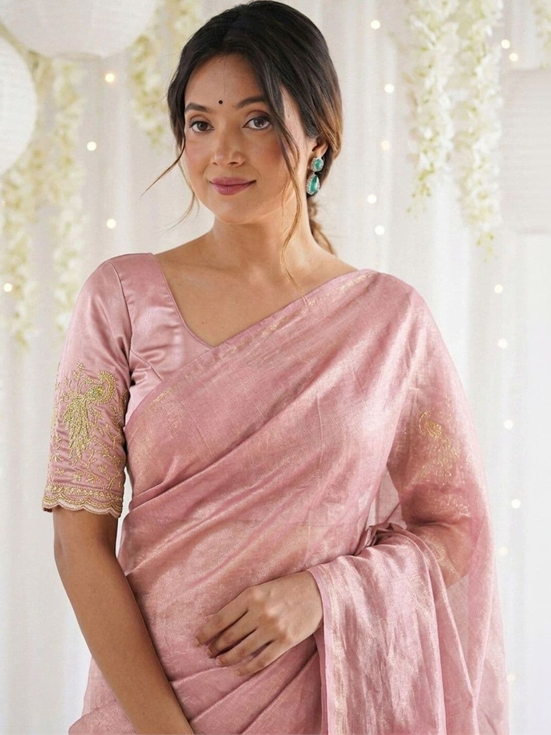 Satrani Embroidered Tissue Saree thumbnail 3