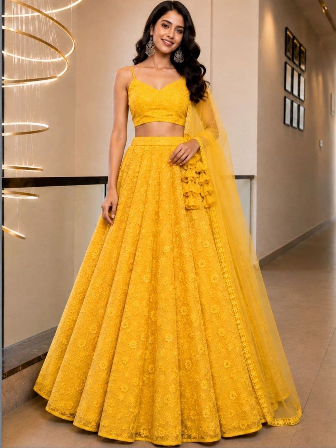 HOUSE OF JAMOTI Embroidered Thread Work Ready to Wear Lehenga & Blouse With Dupatta - view 1