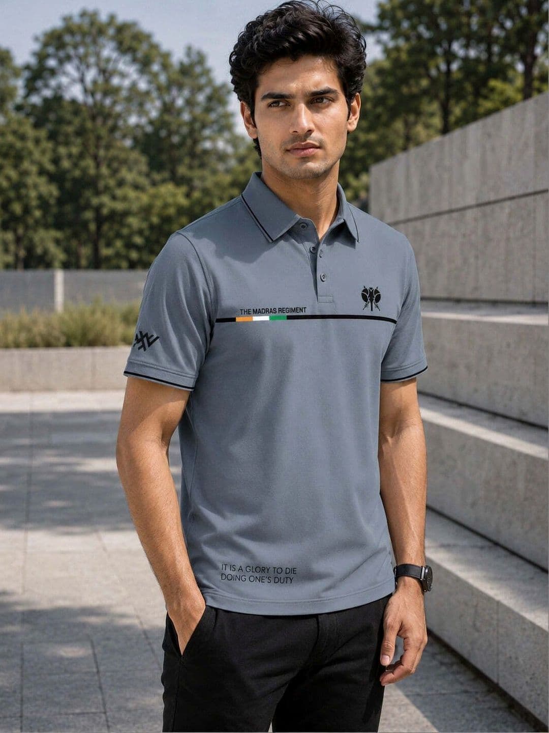 Warrior World Men Typography Printed Polo Collar T-shirt thumbnail 3