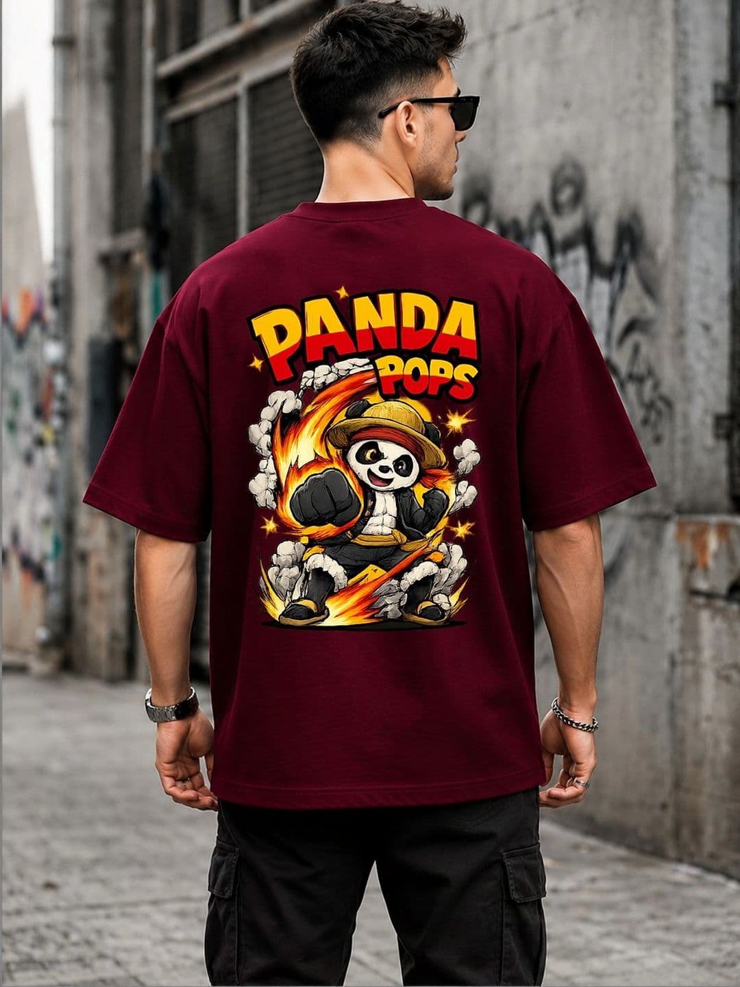 PANDA POPS Men Printed Drop-Shoulder Sleeves T-shirt thumbnail 5