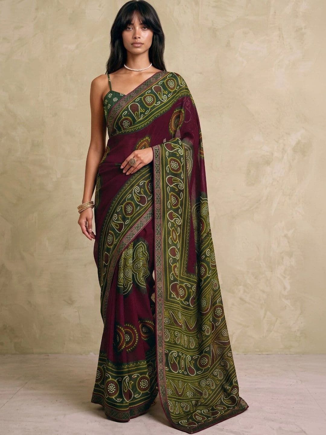 SAARA Bandhani Pure Georgette Saree thumbnail 3