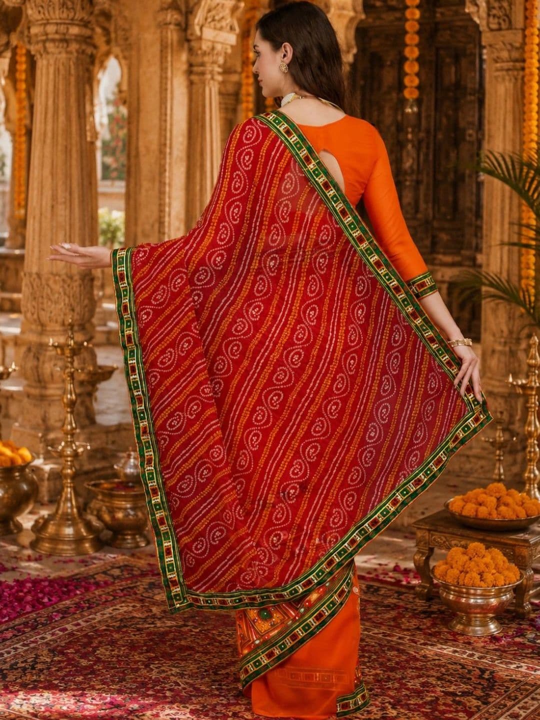 SERONA FABRICS Bandhani Embroidered Poly Georgette Half and Half Bandhani Saree thumbnail 4