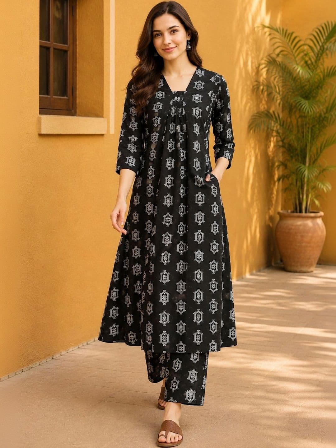 EVANORA Women Ethnic Motifs Printed Empire Kurta with Palazzos thumbnail 5