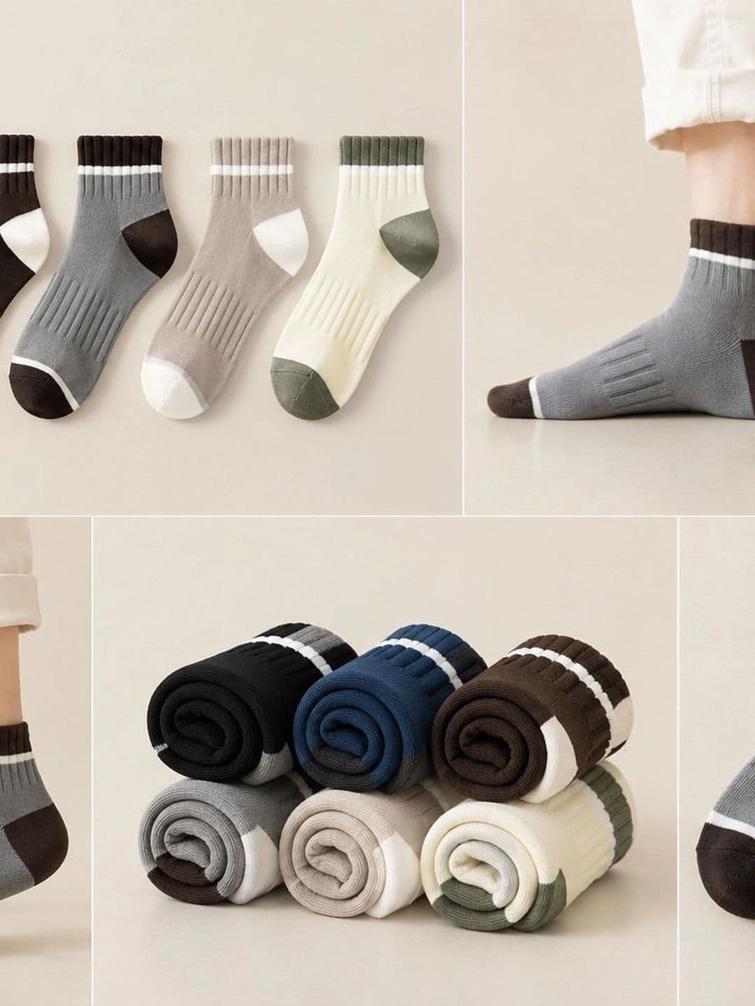 MERCEHIVE Men Pack of 6 Cotton Colourblocked Ankle Length Socks thumbnail 5