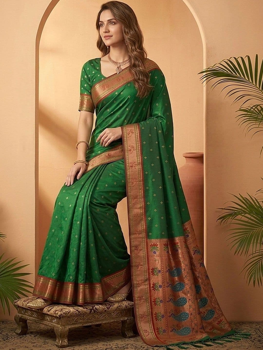 all about you Woven Design Zari Silk Blend Banarasi Saree thumbnail 2