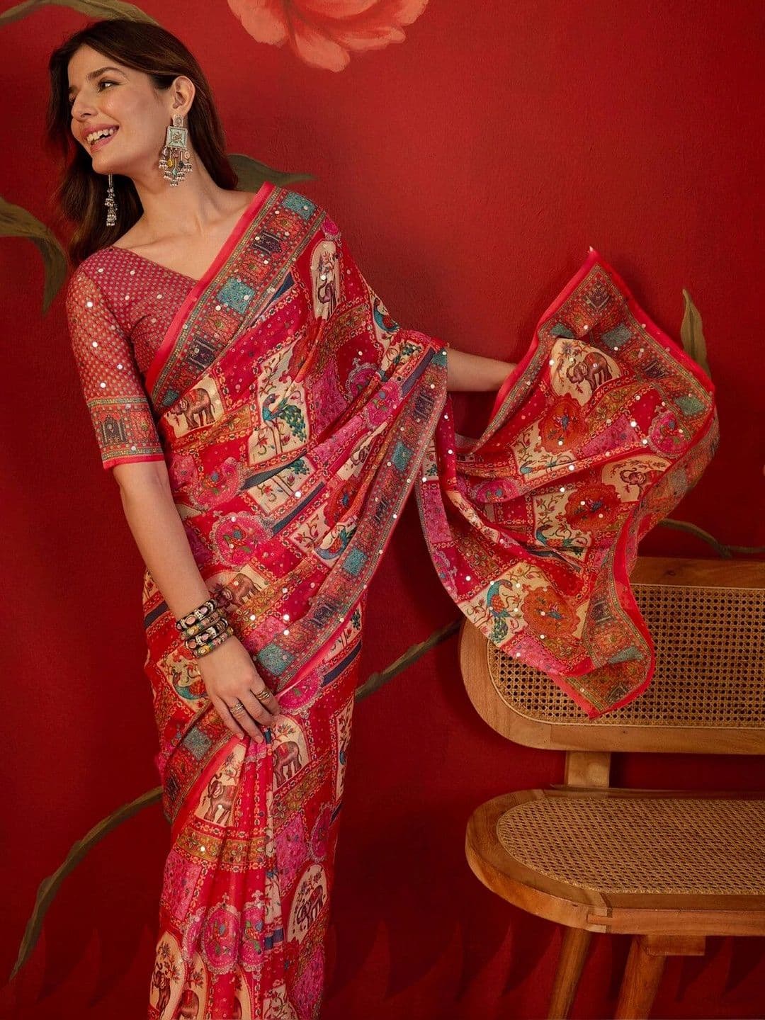 Sangria Mirror Work Pure Georgette Saree thumbnail 5