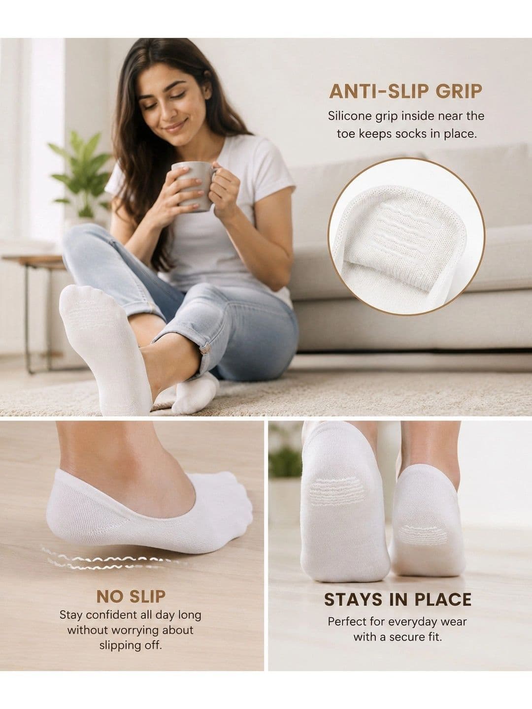 SHOPCASH Men Pack of 4 Cotton Assorted Shoe Liners Socks thumbnail 3