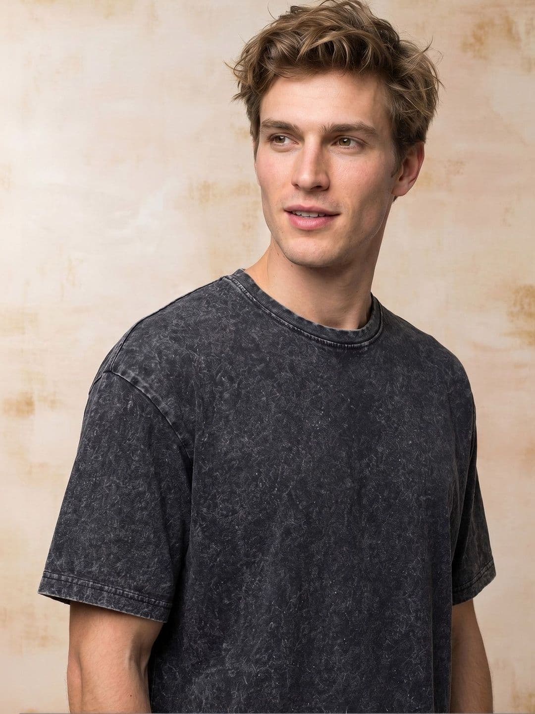 VEIRDO Men Black Acid Wash Printed Drop-Shoulder Sleeves Pure Cotton Oversize T-shirt thumbnail 6