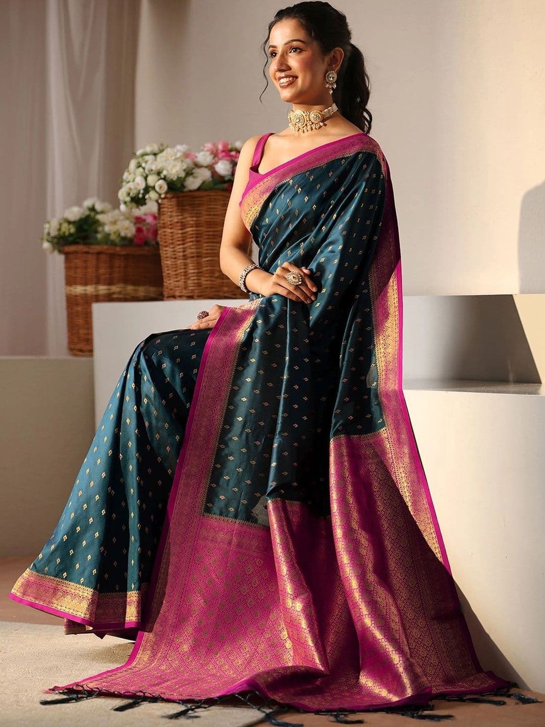 Libas Woven Design Zari Silk Blend Saree - view 1