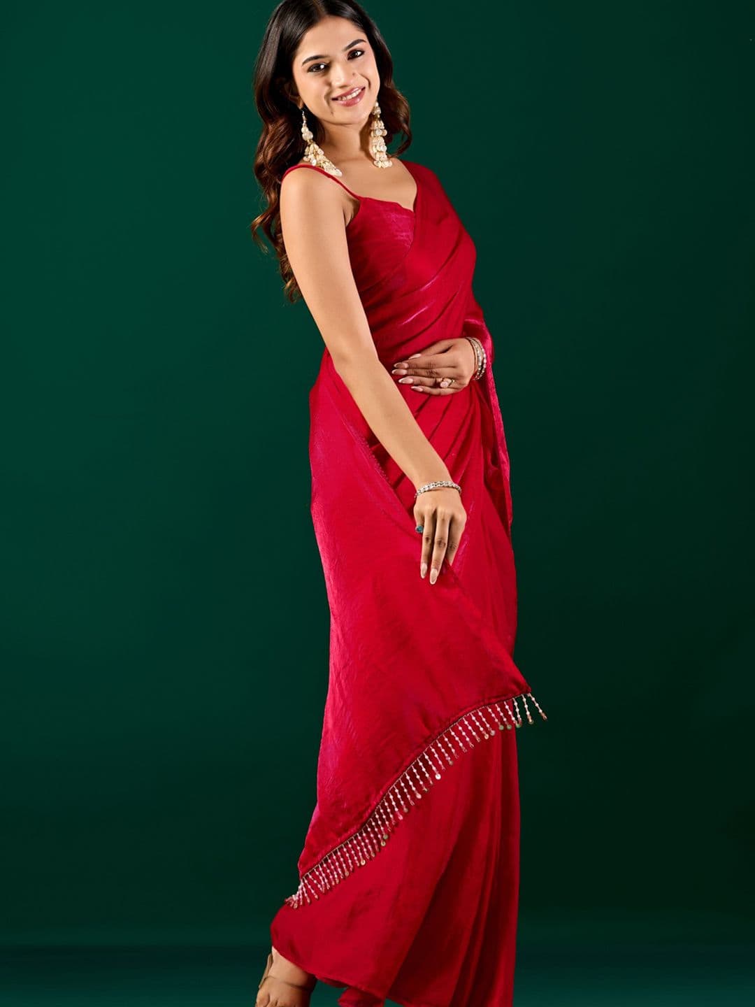 house of kk Embellished Beads and Stones Satin Designer Saree thumbnail 7