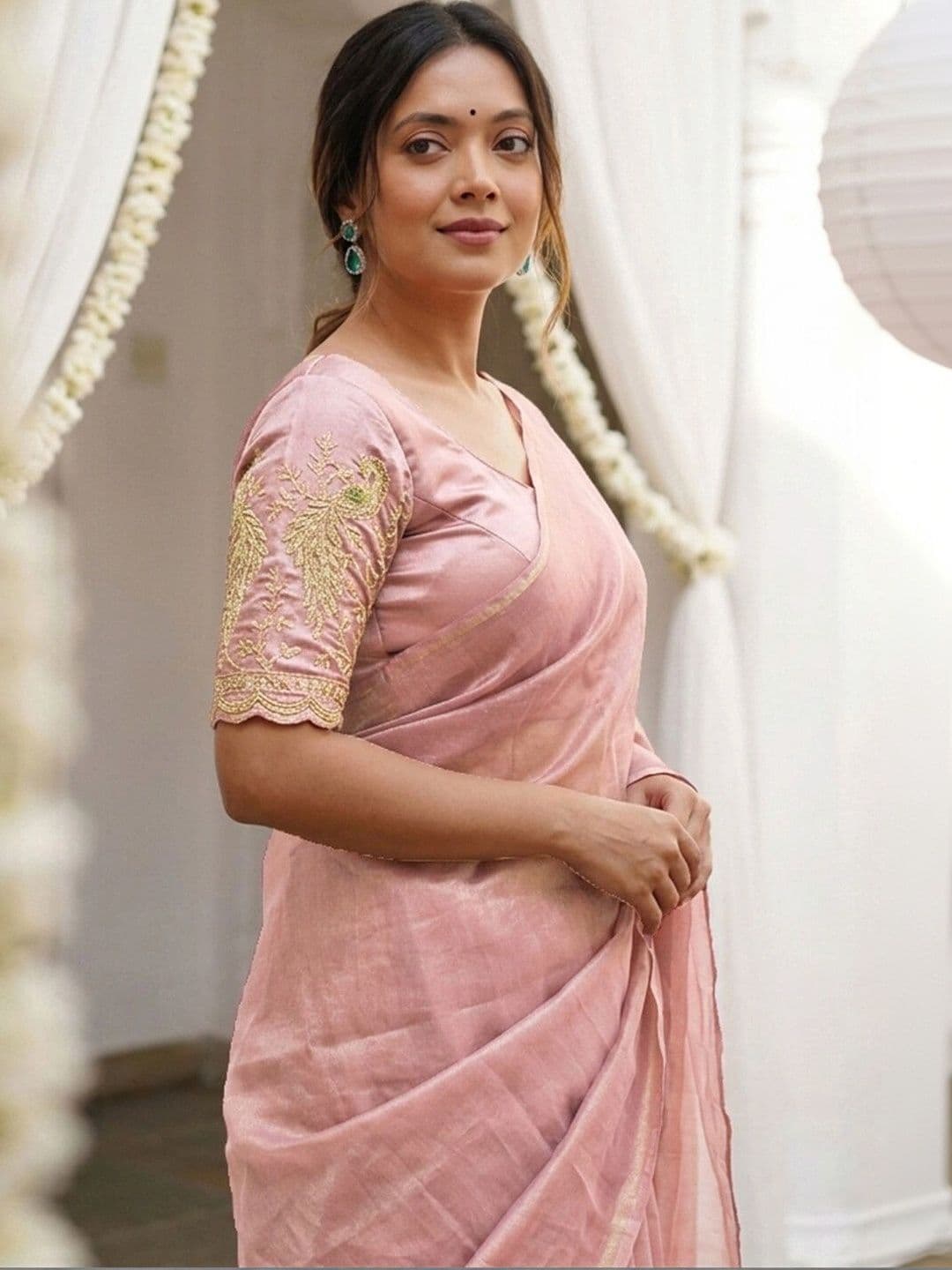 Satrani Embroidered Tissue Saree thumbnail 7
