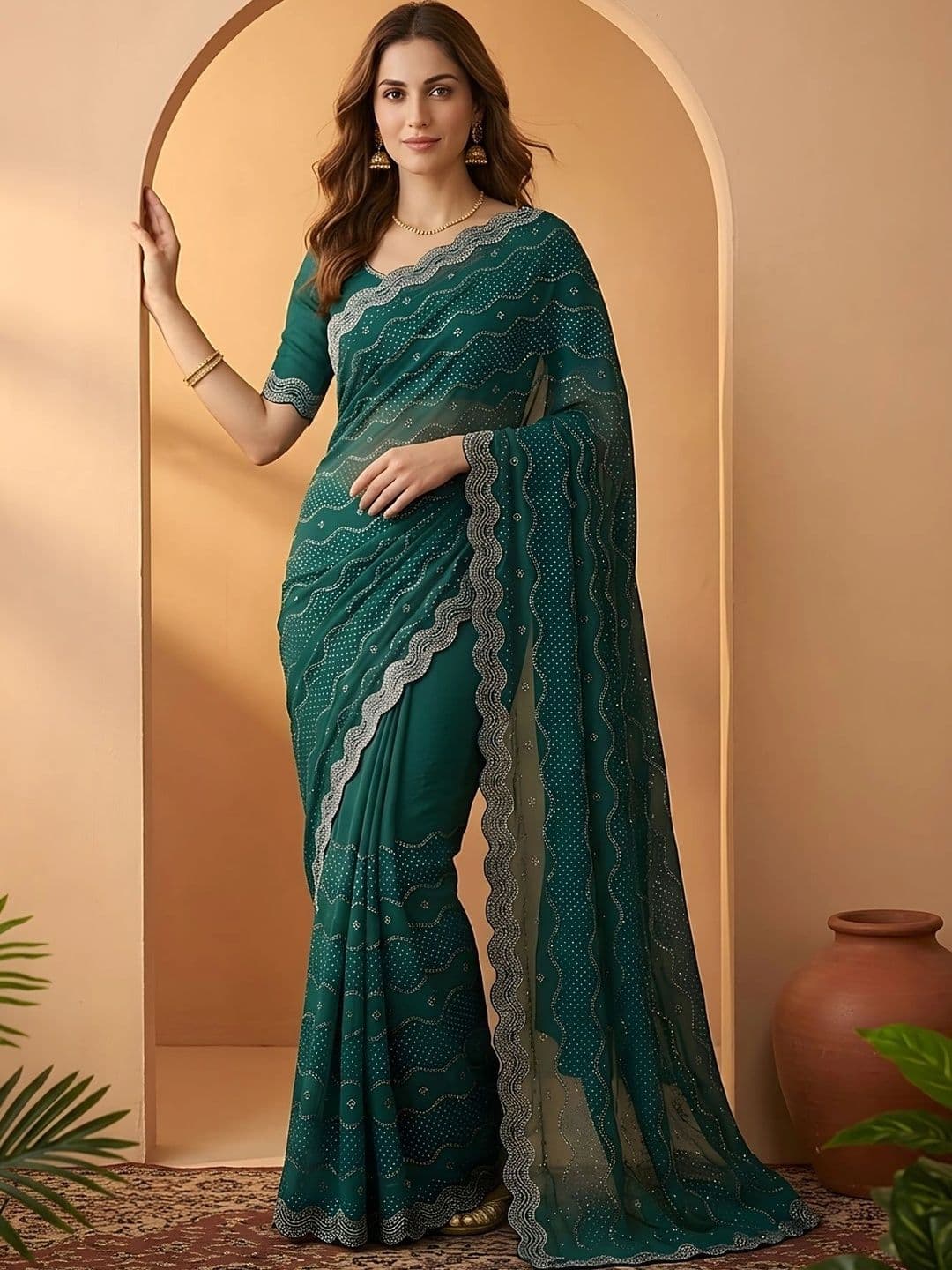 Mitera Embellished Embroidered Silk Blend Fusion Saree thumbnail 4