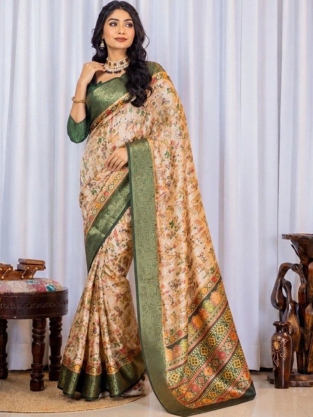 Sampada india Floral Silk Blend Saree thumbnail 4