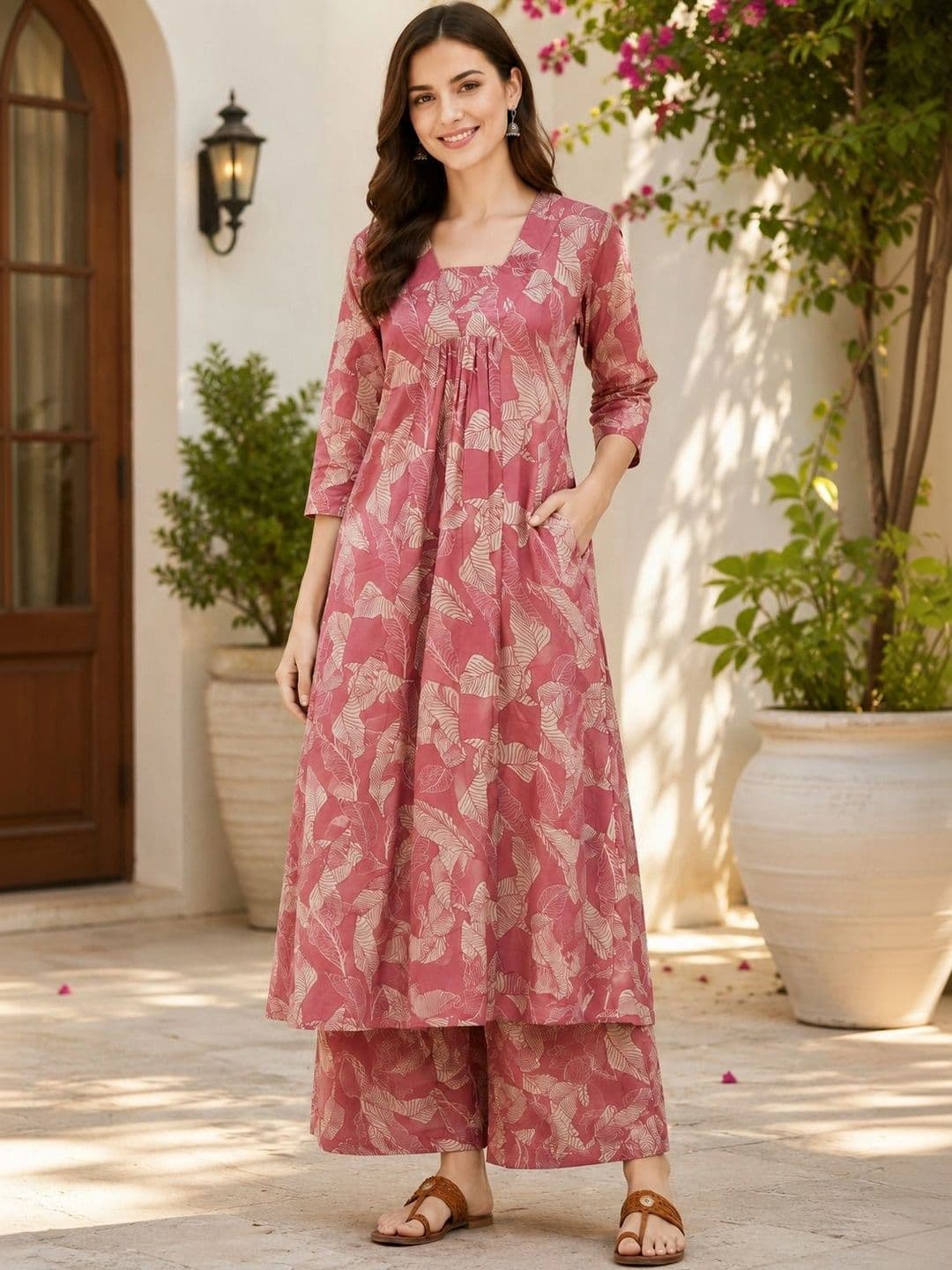 HIVA TRENDZ Women Floral Printed Empire Kurta with Palazzos thumbnail 4