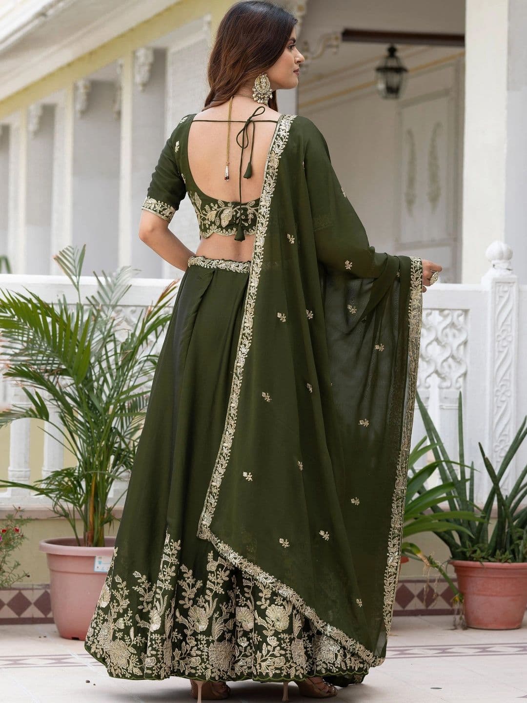 IVARIS Embroidered Sequinned Ready to Wear Lehenga & Unstitched Blouse With Dupatta thumbnail 5
