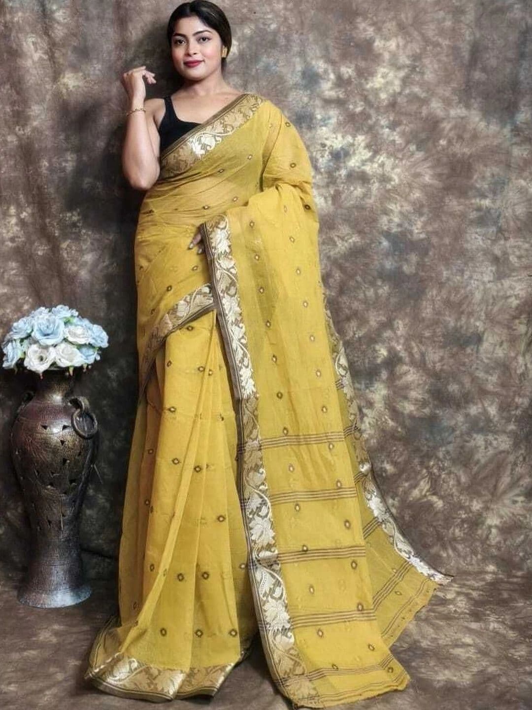 TANTSHREE Woven Design Zari Pure Cotton Saree - view 1