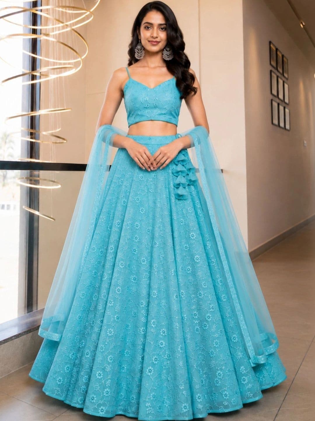 HOUSE OF JAMOTI Embroidered Thread Work Ready to Wear Lehenga & Blouse With Dupatta - view 1