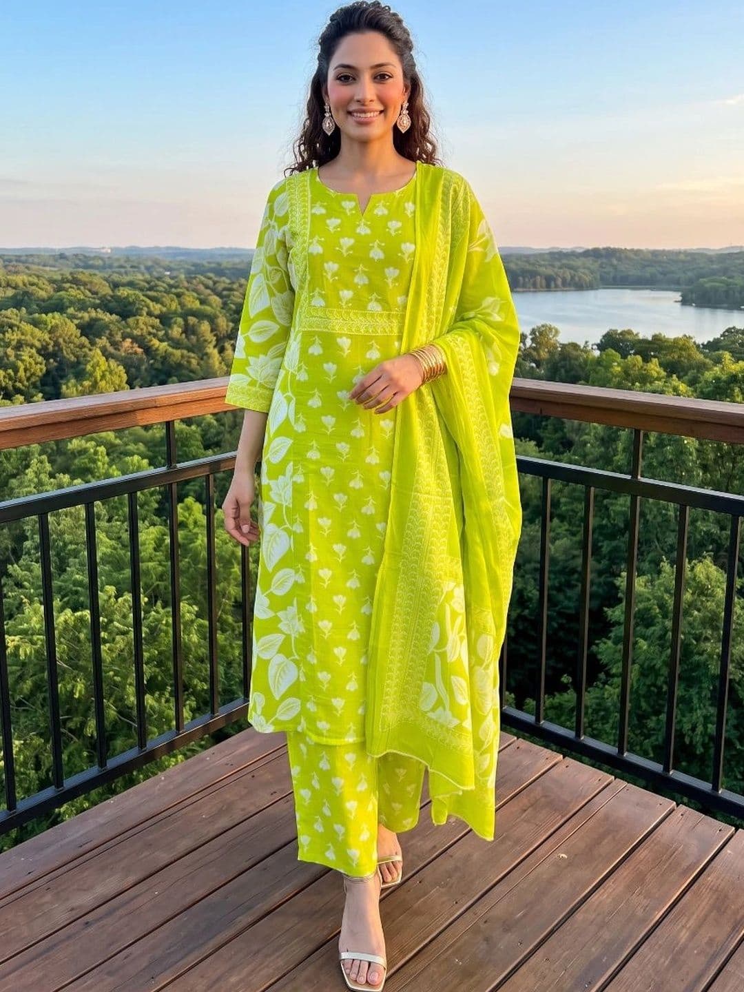 Sangria Women Floral Printed Regular Pure Cotton Kurta with Palazzos & With Dupatta - view 1