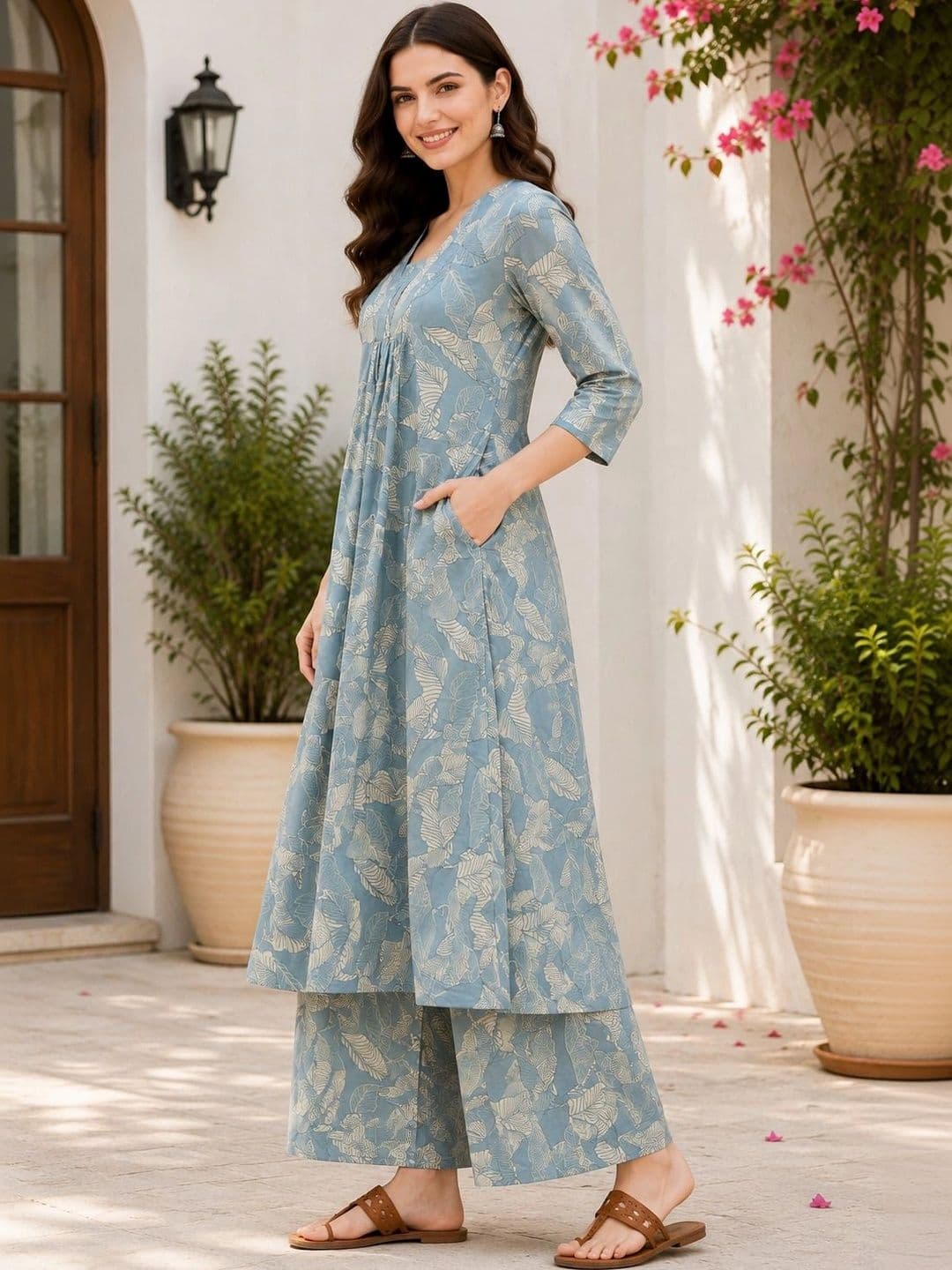 HIVA TRENDZ Women Floral Printed Empire Kurta with Palazzos thumbnail 2