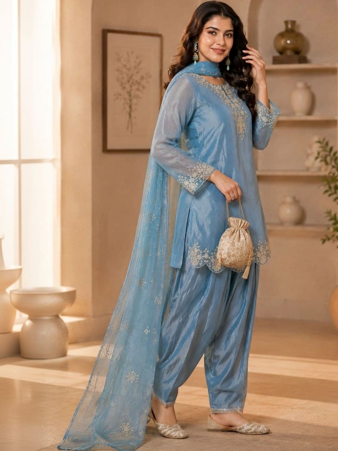 Sangria Women Ethnic Motifs Embroidered Regular Thread Work Kurta with Patiala & With Dupatta thumbnail 7