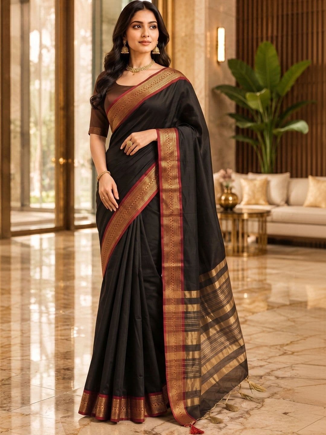 Owee Zari Silk Cotton Designer Narayan Peth Saree thumbnail 2