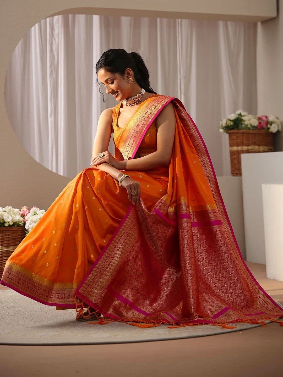 Libas Ethnic Motifs Zari Silk Blend Heavy Work Saree - view 1