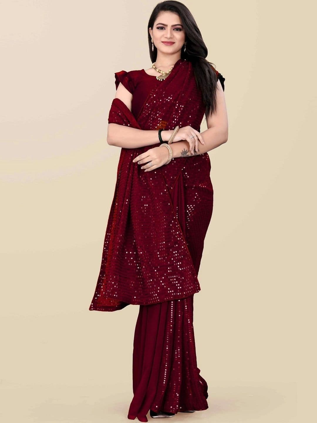 FashionsEye Embellished Sequinned Poly Georgette Designer Saree - view 1