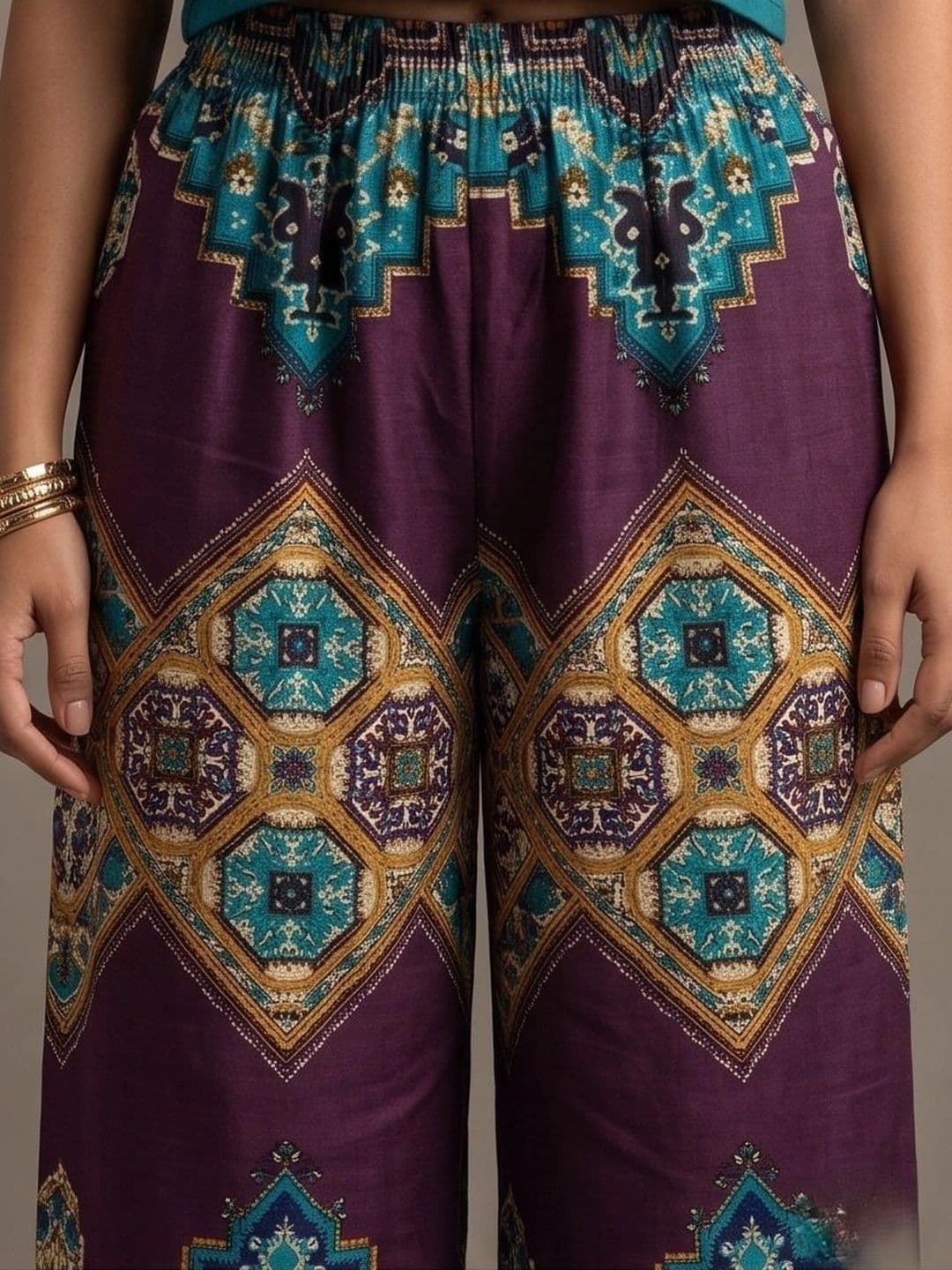 AVEE FASHION Women Ethnic Motifs Printed Knitted Ethnic Palazzos thumbnail 3