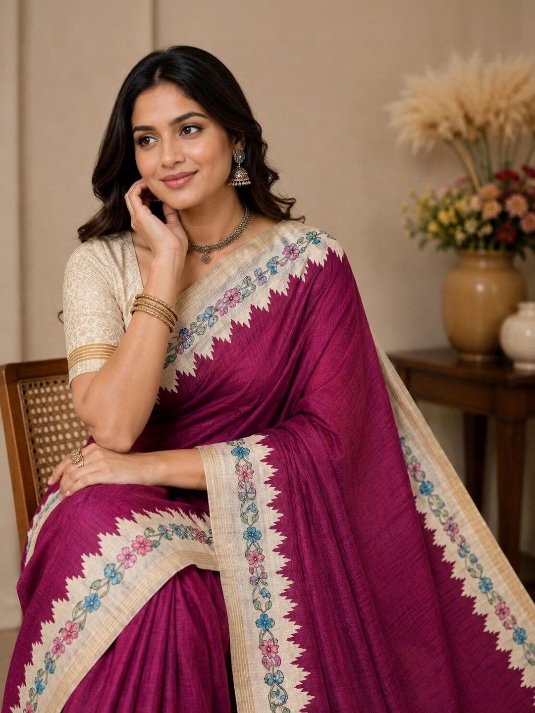 NARIVESH TRENDS Floral Art Silk Saree thumbnail 3