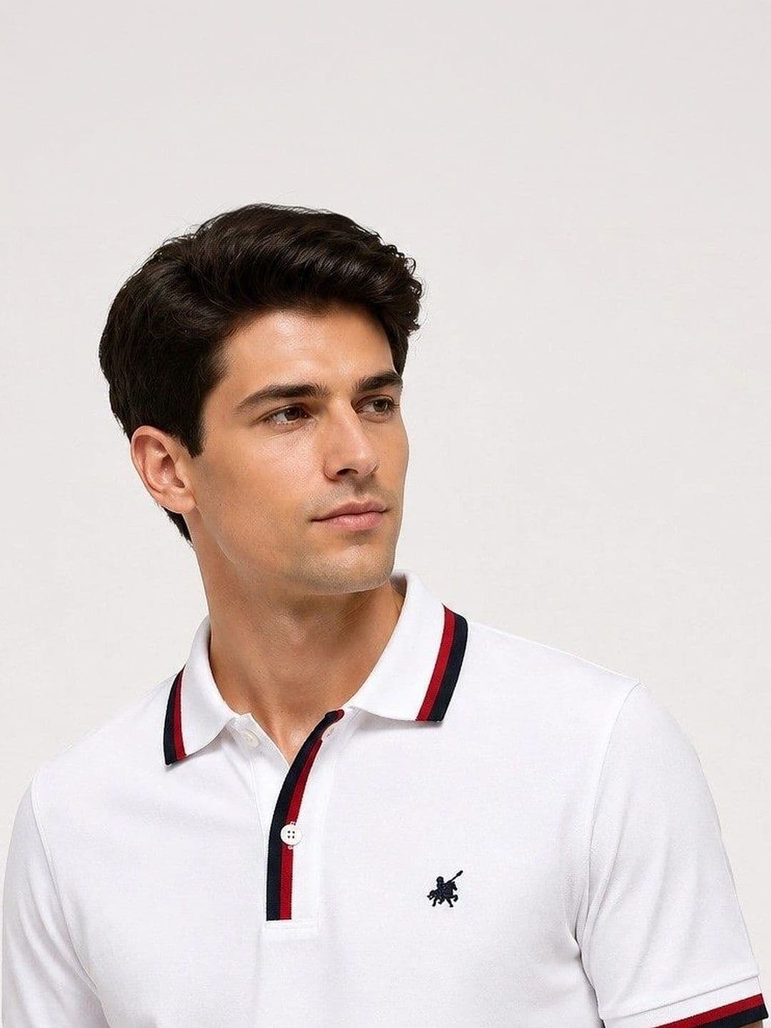 Here & Now X Raves Men Brand Logo Striped Polo Collar T-shirt thumbnail 3