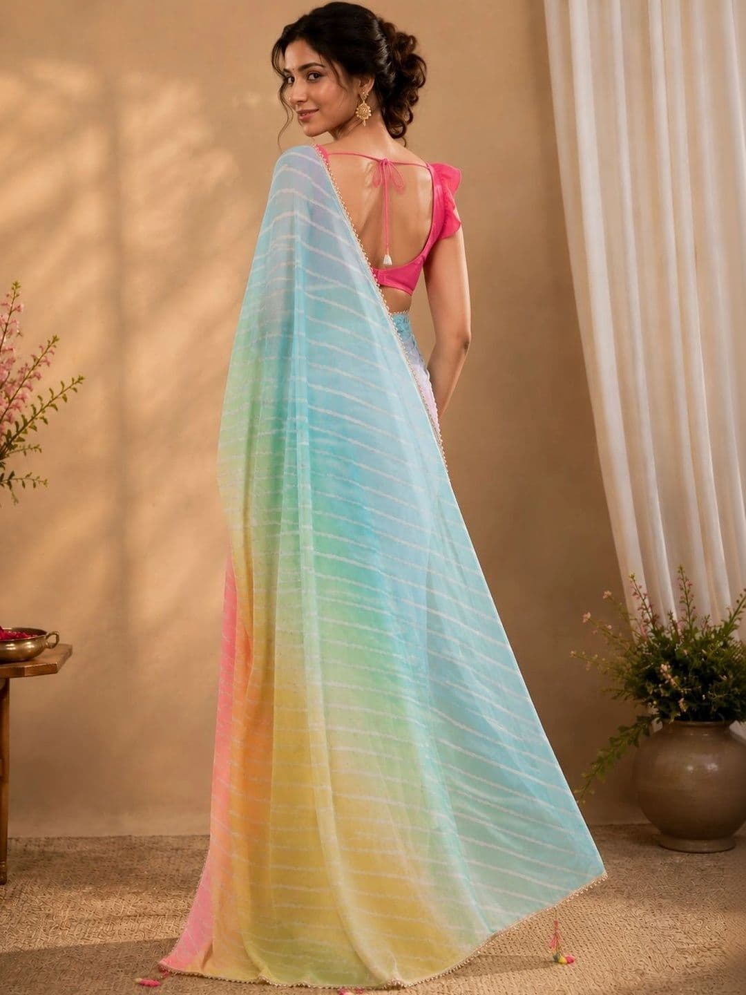 DEVI FASHIONS LLP Tie and Dye Pure Georgette Saree thumbnail 2
