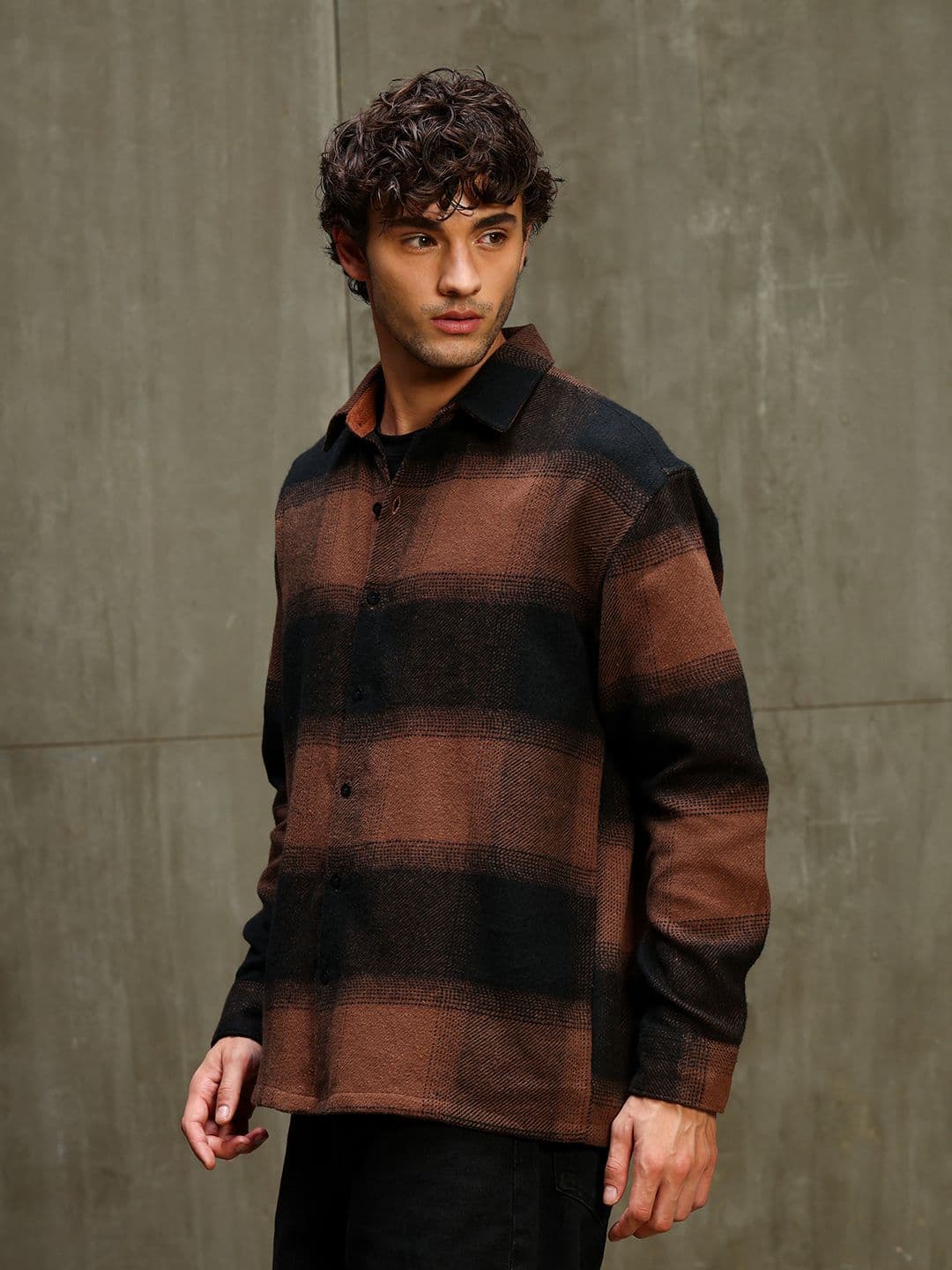 CAHOOT Men Yarn Dyed Brushed Buffalo Checks Oversized Casual Shirt thumbnail 5