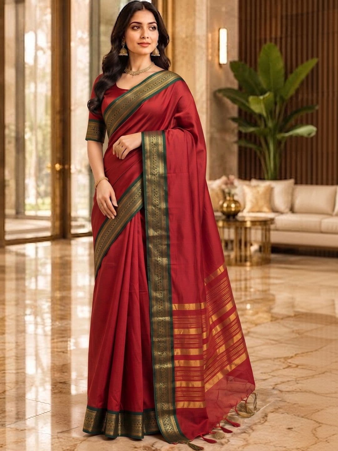Owee Zari Silk Cotton Designer Narayan Peth Saree thumbnail 4