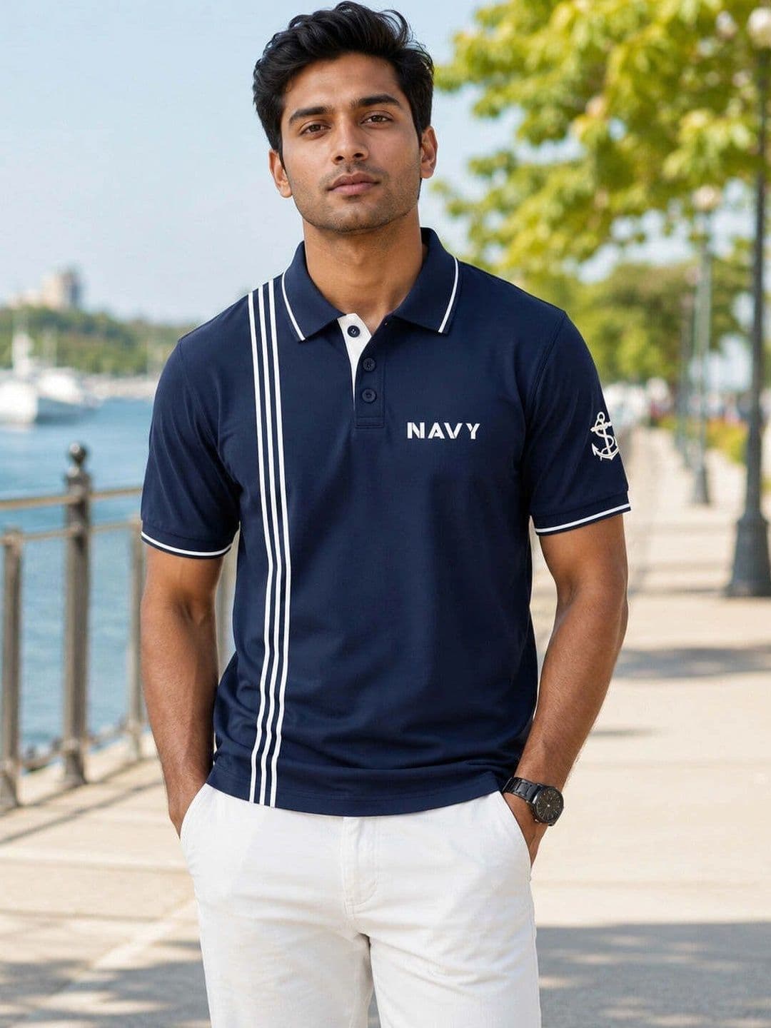 Warrior World Men Typography Printed Polo Collar Pure Cotton T-shirt - view 1