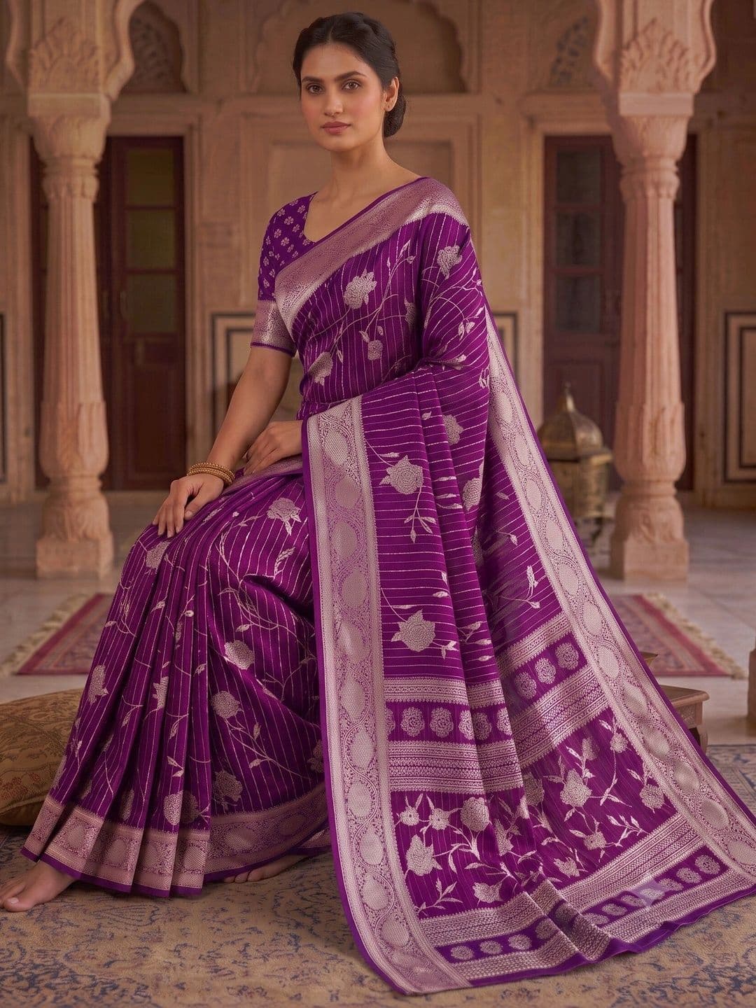 NARIVESH TRENDS Zari Poly Crepe Saree thumbnail 2