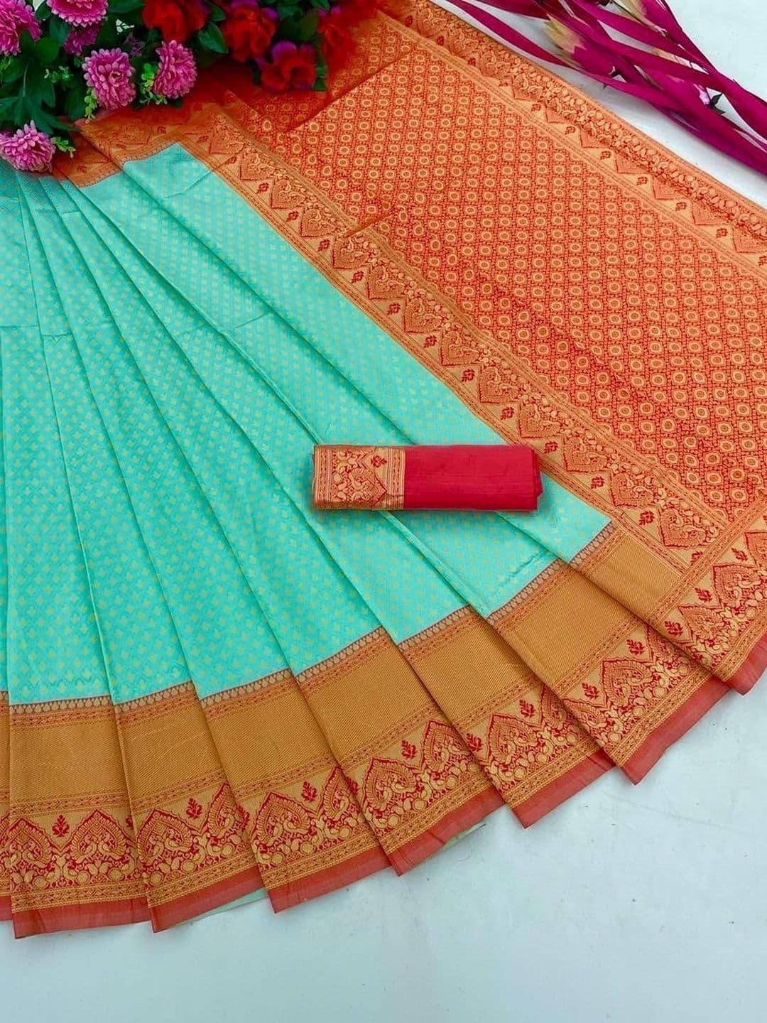 revika Woven Design Zari Art Silk Designer Kanjeevaram Saree thumbnail 6