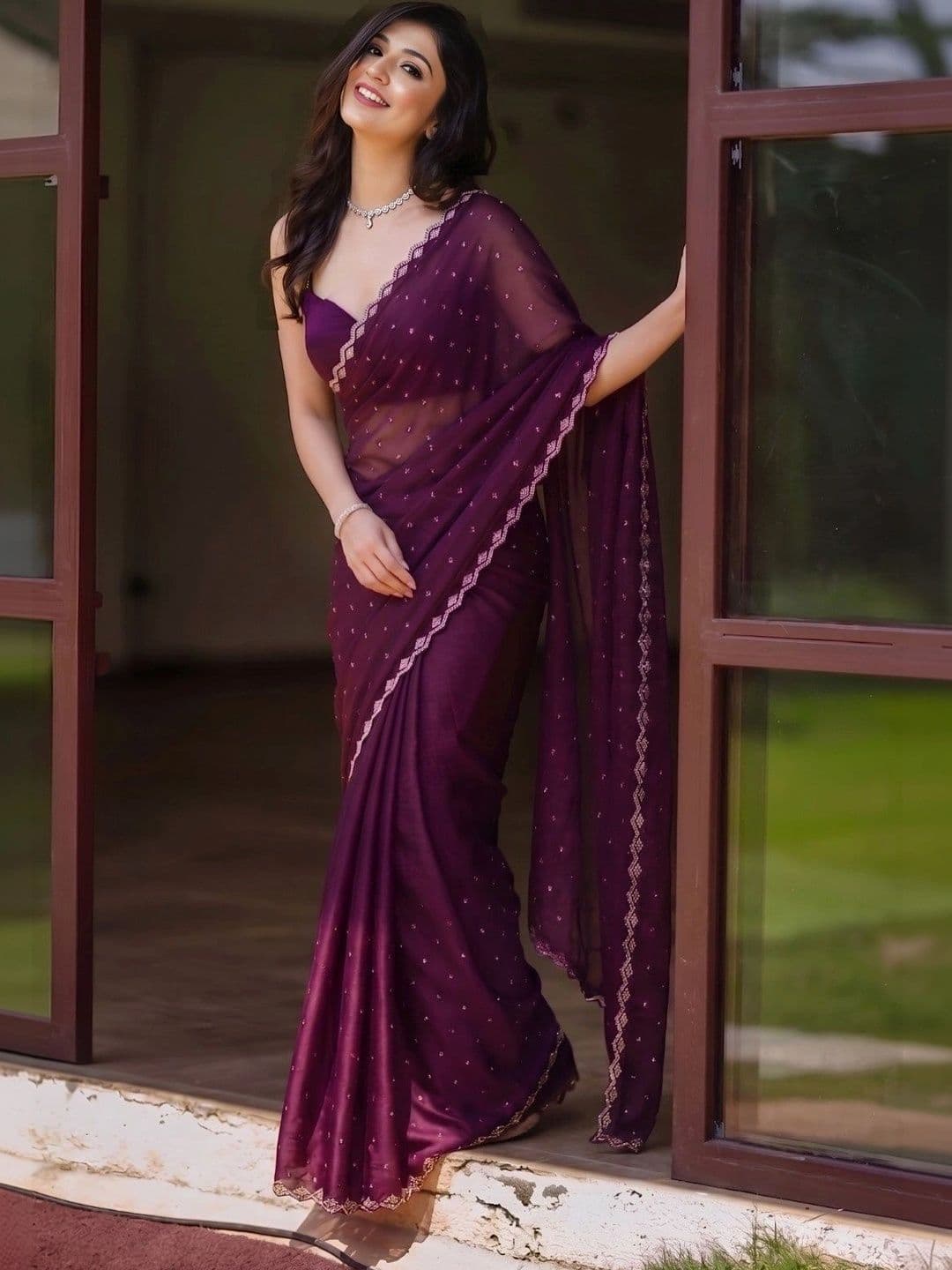 BHOJAL CREATION Beads and Stones Silk Blend Heavy Work Saree - view 1
