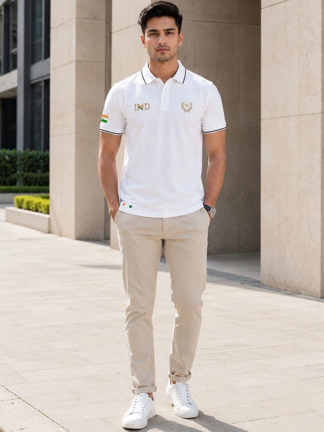 Warrior World Men Brand Logo Polo Collar T-shirt - view 1