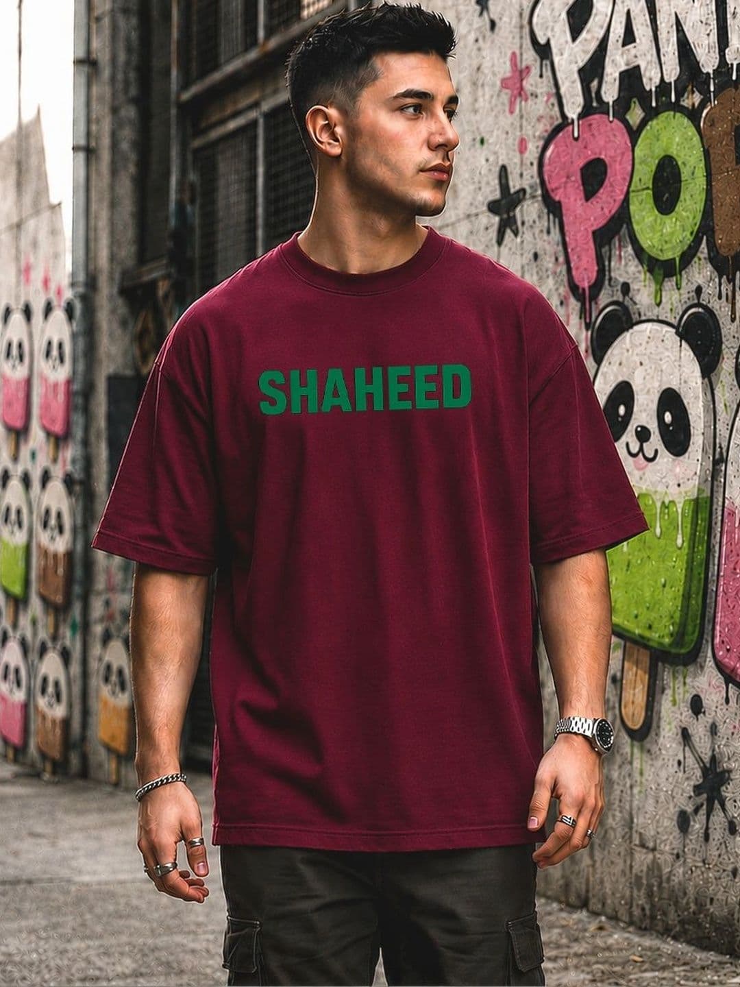 PANDA POPS Men Typography Printed Drop-Shoulder Sleeves T-shirt - view 1