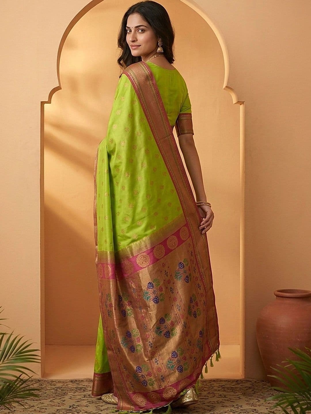 all about you Woven Design Zari Silk Blend Banarasi Saree thumbnail 2