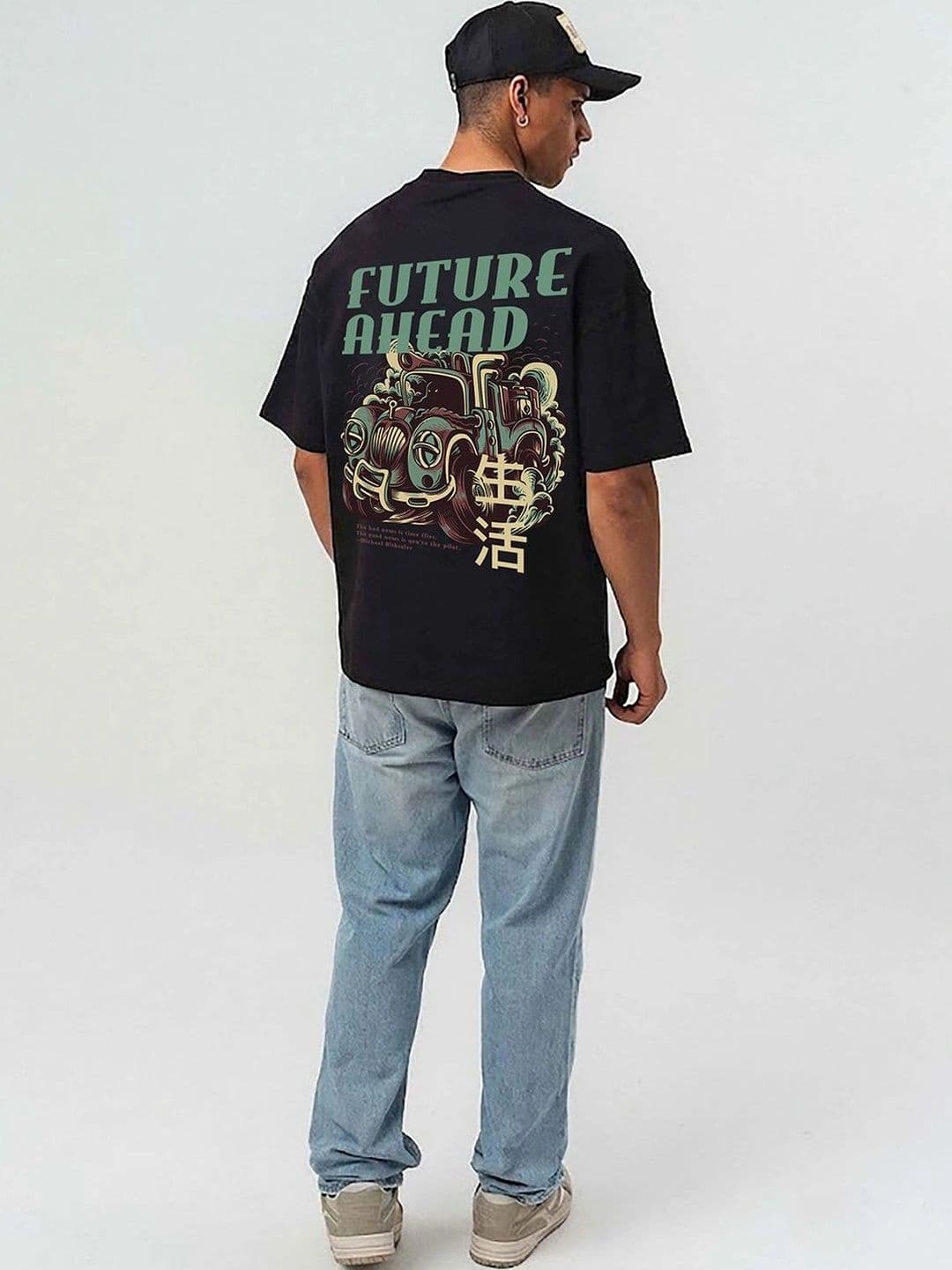 Mast & Harbour Men Printed Drop-Shoulder Sleeves T-shirt thumbnail 4