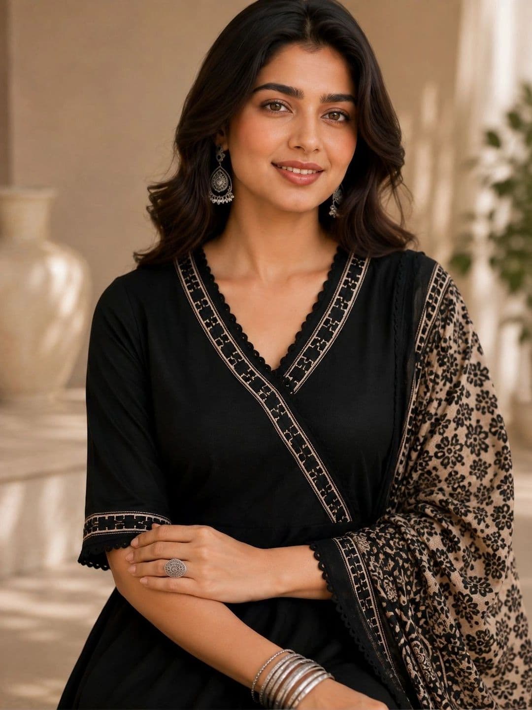 Sangria Women Ethnic Motifs Angrakha Chikankari Kurta with Palazzos & With Dupatta thumbnail 6