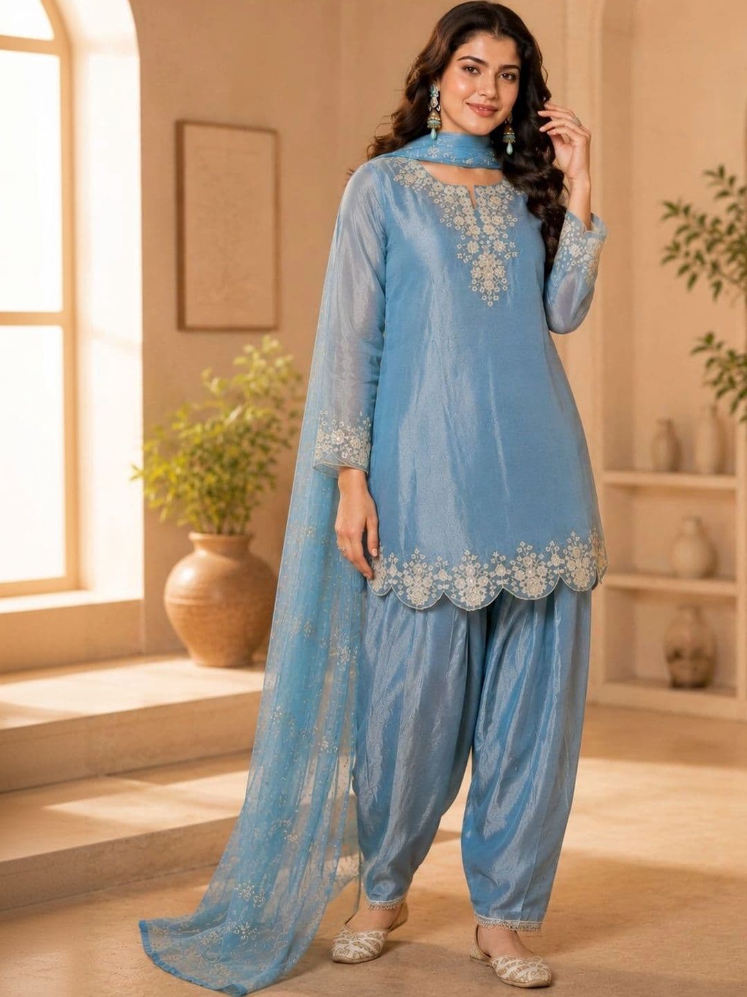 Sangria Women Ethnic Motifs Embroidered Regular Thread Work Kurta with Patiala & With Dupatta thumbnail 4