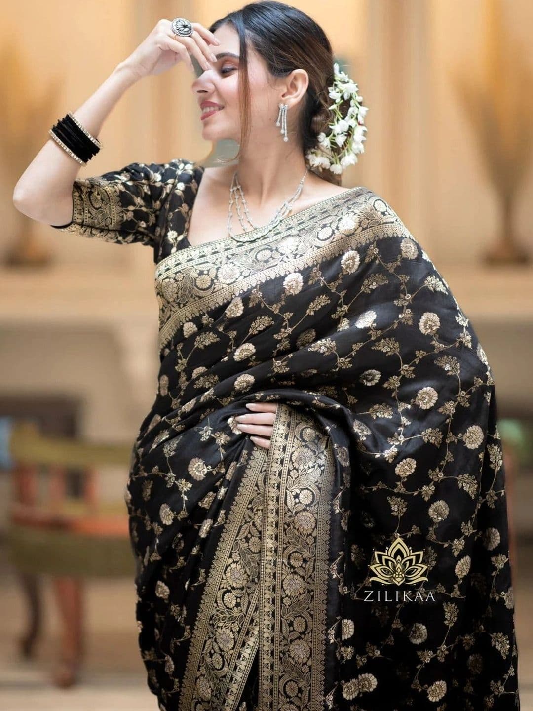 revika Woven Design Zari Art Silk Designer Kanjeevaram Saree thumbnail 3