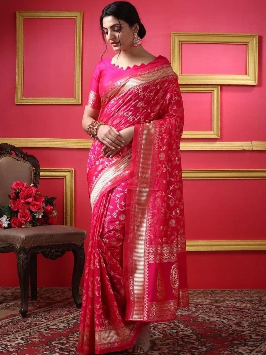 VYOM CREATION Woven Design Zari Art Silk Banarasi Saree - view 1