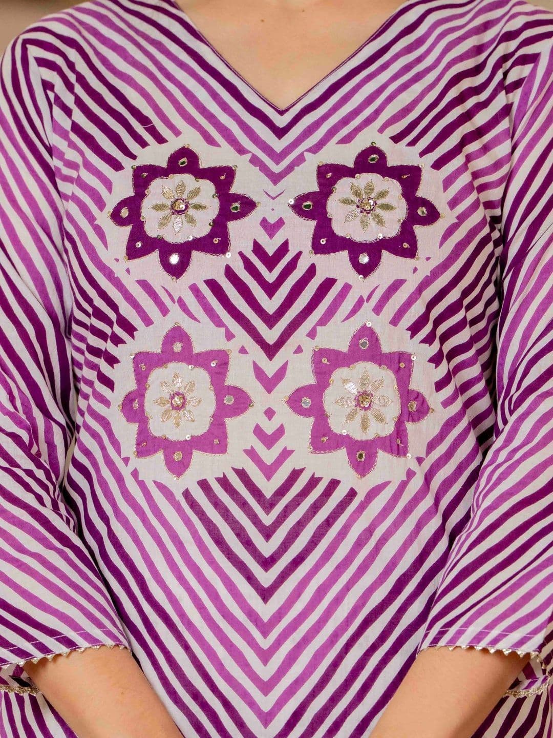 JAIPUR SARAI Women Ethnic Motifs Striped Regular Sequinned Pure Cotton Kurta with Trousers & With Dupatta thumbnail 2