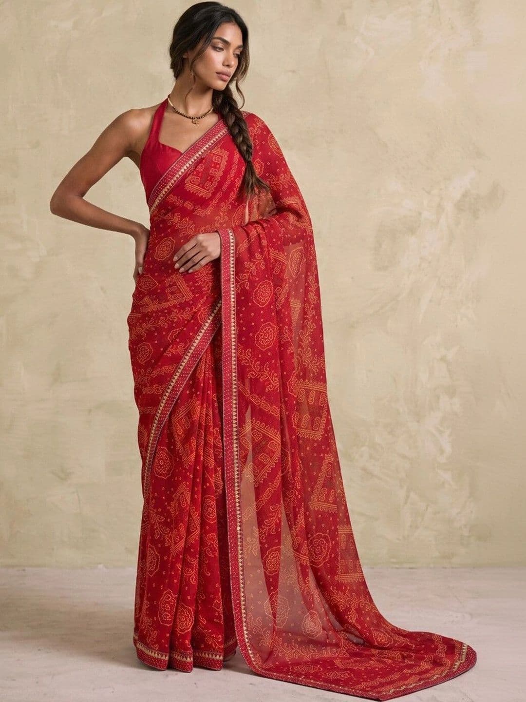 SAARA Bandhani Pure Georgette Saree thumbnail 2