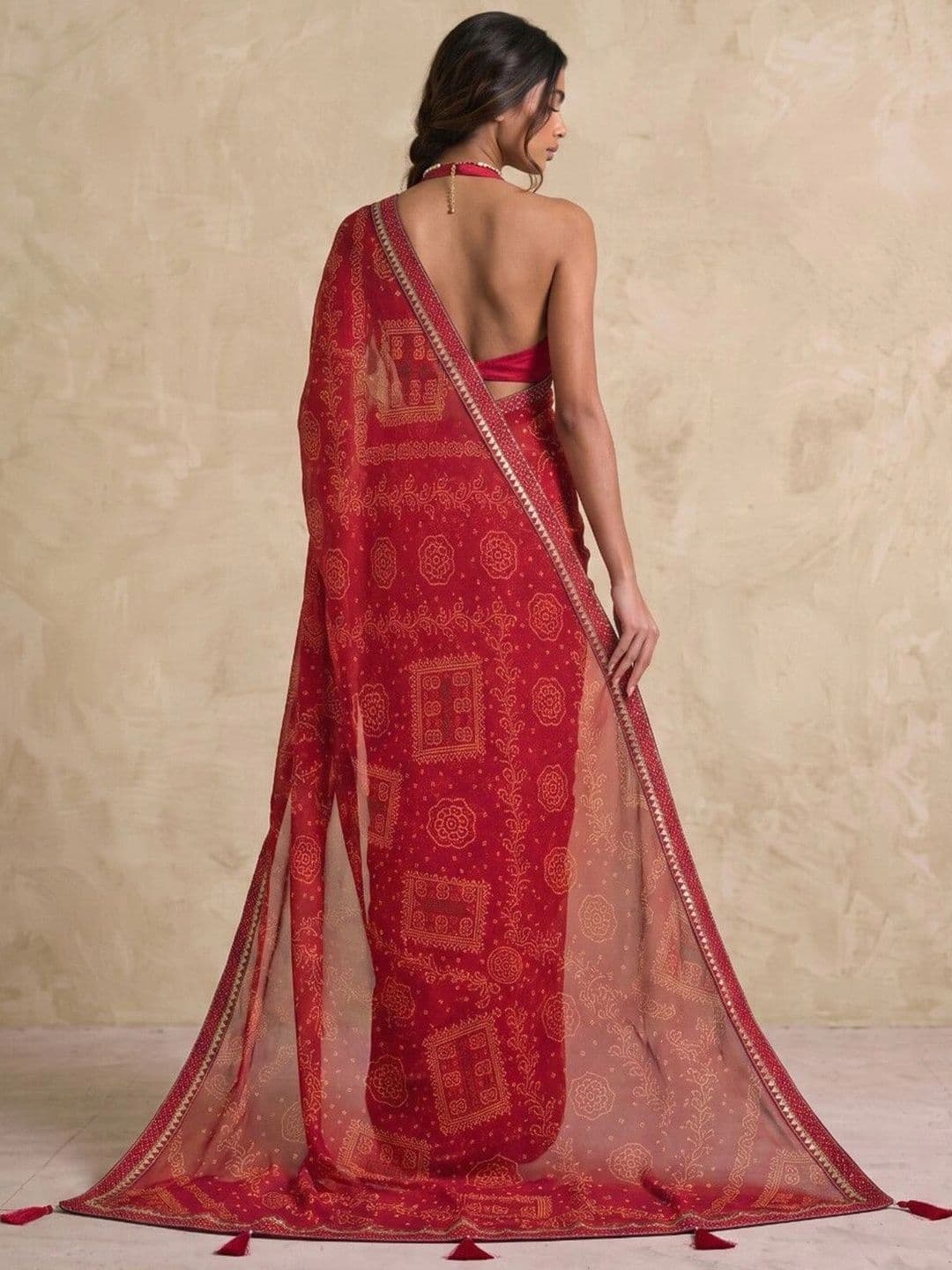 SAARA Bandhani Pure Georgette Saree thumbnail 7